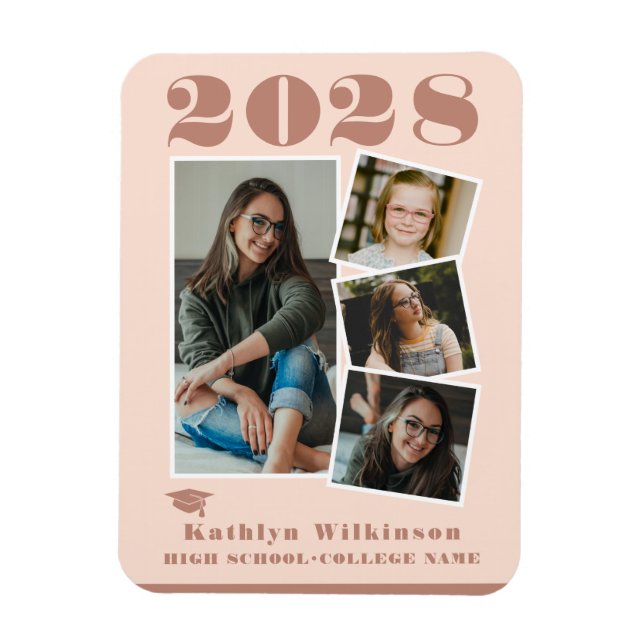 Moderne Rose Rosa Script Collage Abschluss 4 Foto Magnet (Vertikal)