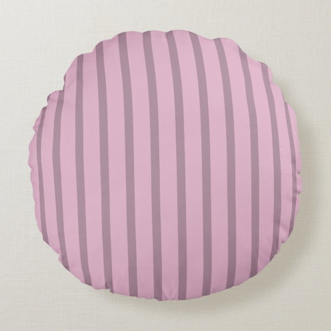 Moderne Rose Rosa und Mauve Streifen Rundes Kissen (Vorderseite)