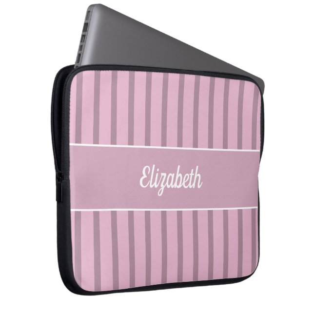 Moderne Rose Rosa und Mauve Stripter Laptop-Sieb Laptopschutzhülle (Vorne Rechts)