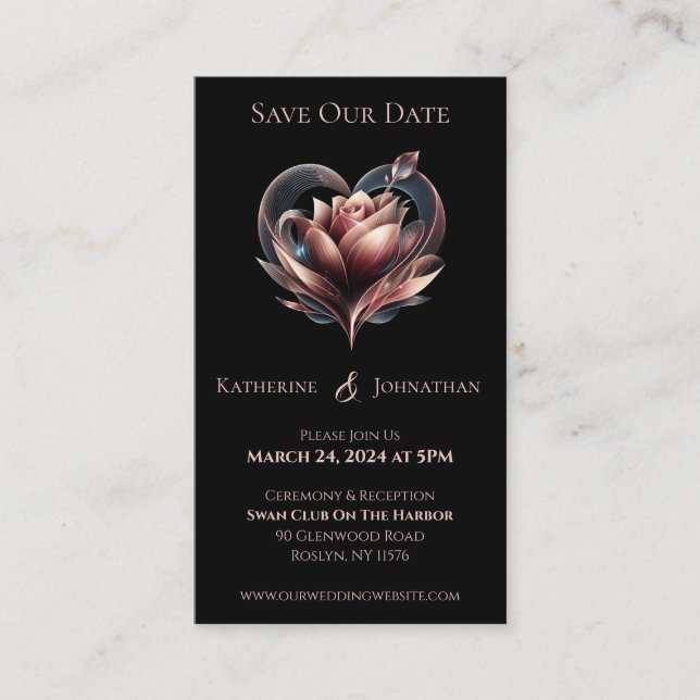 Moderne Rose Save the Date Visitenkarte (Vorderseite)