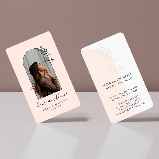 Moderne Rose Schönes Foto Visitenkarte (Modern Floral Rose Beauty Photo Arch Pink Business Card)