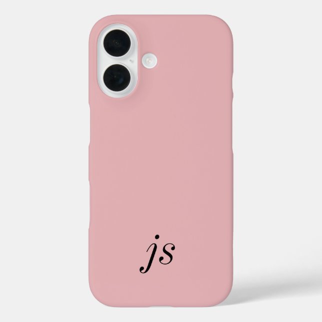 Moderne Rosé Schwarz Monogramm Name iPhone 16 Hülle (Rückseite)