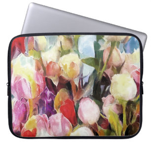 Moderne Rose Tulips Bouquet: Abstrakte Ölmalerei Laptopschutzhülle