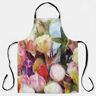 Moderne Rose Tulips Bouquet: Abstrakte Ölmalerei Schürze