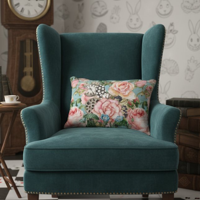 Moderne Rose und Uhrenmuster blau Dekokissen (Von Creator hochgeladen)