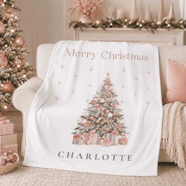 Moderne Rosé-Weihnachtsbaum Personalisierter Feier Fleecedecke (Von Creator hochgeladen)