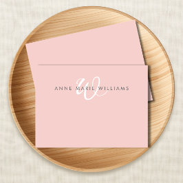 Moderne Rosé Weiß Schrift Monogramm Mitteilungskarte