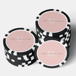 Moderne Rosé Weiß Schrift Monogramm Pokerchips