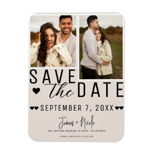 Moderne roségetönte Save the Date 2 Foto Hochzeit Magnet