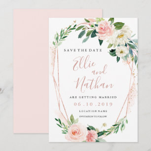 Moderne Roségold-Blumenkranz-Save-the-Date-Karte Einladung