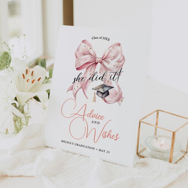 Moderne Rosegold Bow Abschluss Beratung & Wünsche Sockelschild (Von Creator hochgeladen)