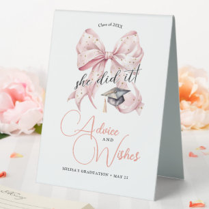 Moderne Rosegold Bow Abschluss Beratung & Wünsche Tischaufsteller