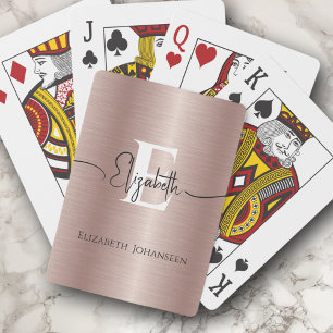 Moderne Roségold gebürstete Metall-Schriftzug-Mono Spielkarten