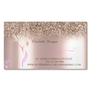 Moderne Roségold Glitter-Schere Haar Magnetische Visitenkarte