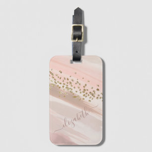 Moderne Roségold Glitter Schrift Name Gepäckanhänger