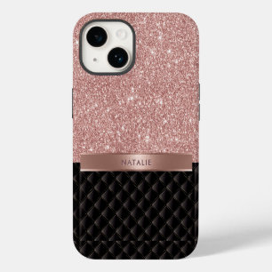 Moderne Roségold Glitter Schwarz Luxus Individuell iPhone 14 Hülle