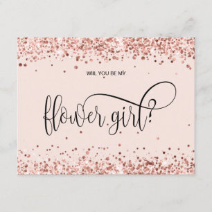 moderne Roségold-Glitter Willst du meine Blumenmäd Einladung