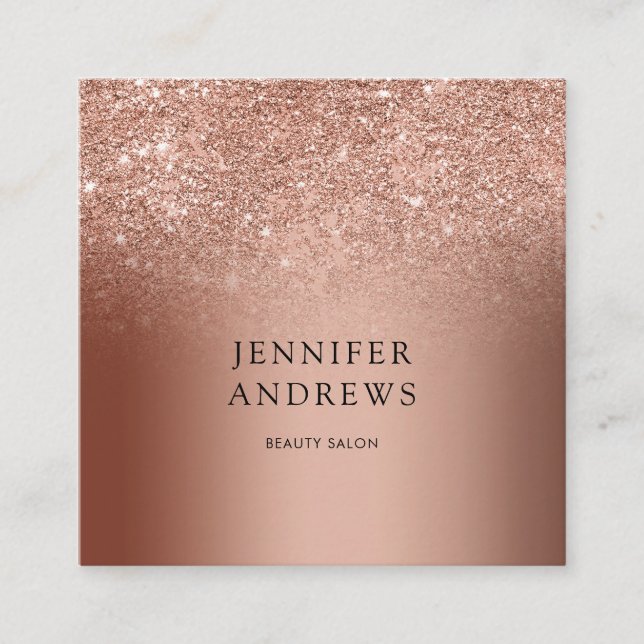 Moderne Rosegold Glitzer Salon Business Card Quadratische Visitenkarte (Vorderseite)