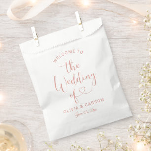Moderne Roségold-Herz-Schrift Willkommens-Hochzeit Geschenktütchen