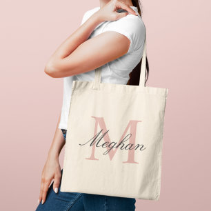 Moderne Roségold-Monogramm-Initiale und Name Tragetasche