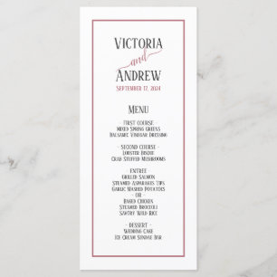 Moderne Roségold-Schrift Minimal Hochzeit Menükarte