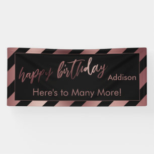 Moderne Roségold- und schwarze Streifen Happy Birt Banner