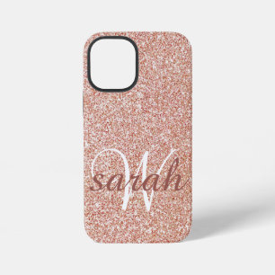 Moderne roségoldene glitzernde Monogramm- iPhone 12 Mini Hülle