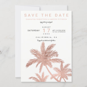 Moderne roségoldene Palmen elegante Save-the-Date- Save The Date