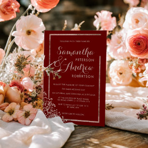 Moderne roségoldene Rahmen rote Konfetti Hochzeit Einladung