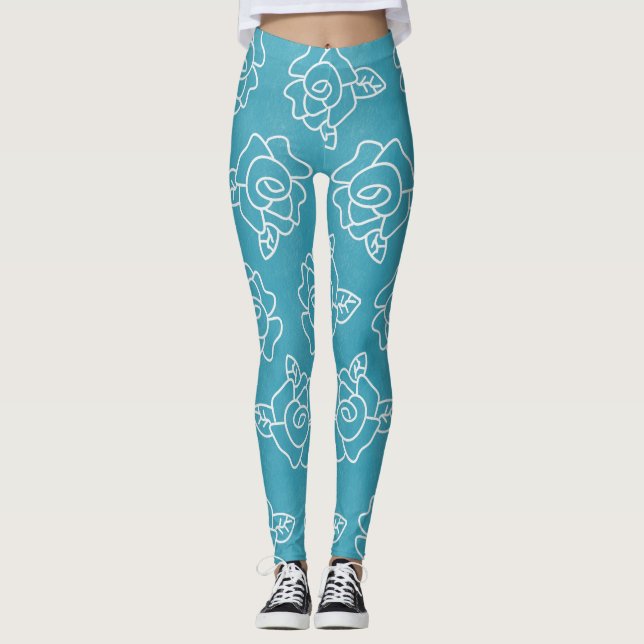 Moderne Rosen auf hell Türkis  Leggings (Vorderseite)