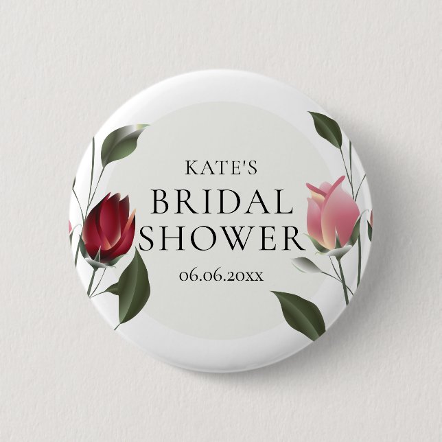 Moderne Rosen Brautparty Button (Vorderseite)