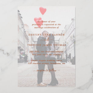 Moderne Rosen-Gold-Faux-Vellum-Foto-Hochzeit Folieneinladung