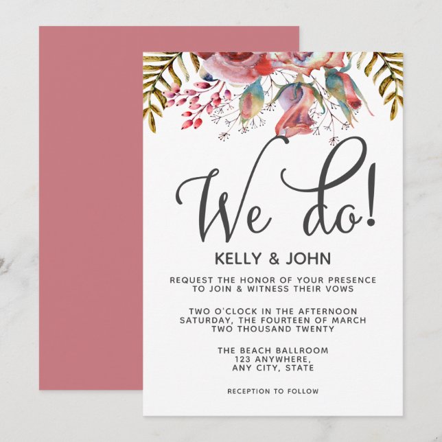 Moderne Rosenblüte - wir laden Sie zu Hochzeiten e Einladung (Vorne/Hinten)