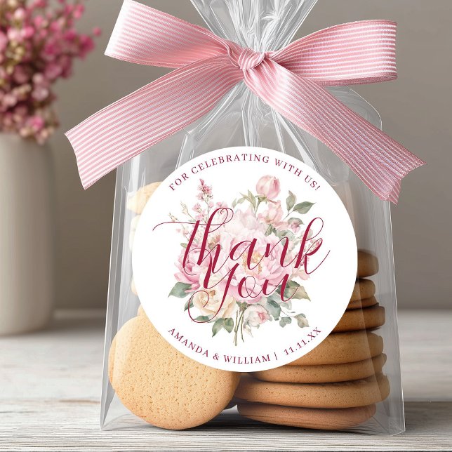 Moderne Rosengarten-Blume Vielen Dank Runder Aufkleber (Modern Classy Pink Roses Flowers Thank You Favor Classic Round Sticker)