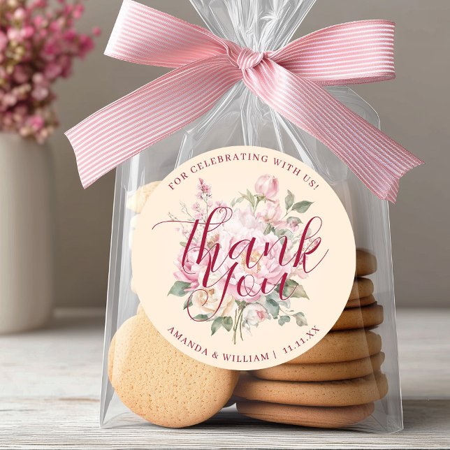 Moderne Rosengarten-Blume Vielen Dank Runder Aufkleber (Modern Classy Pink Roses Flowers Thank You Favor Classic Round Sticker)