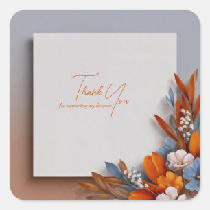 Moderne Rost Orange und Blaue Blumenecke Quadratischer Aufkleber