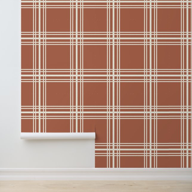 Moderne Rot-Brauntöpfe mit Elfenbeingitter-Linien Tapete (Anwendung)