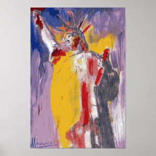 Moderne, rot-gelbe Aquarellstatur der Freiheit Poster