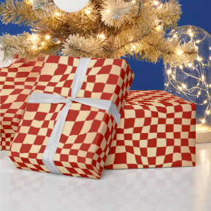 Moderne Rot-Gold-Schachbrett-Muster Weihnachten Geschenkpapier