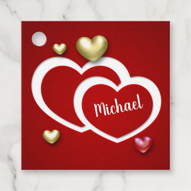 Moderne Rot-Gold-Valentinstag-Herzen Geschenkanhänger (Vorderseite)