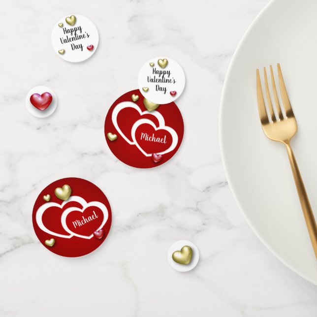 Moderne Rot-Gold-Valentinstag-Herzen Konfetti (Gruppe)