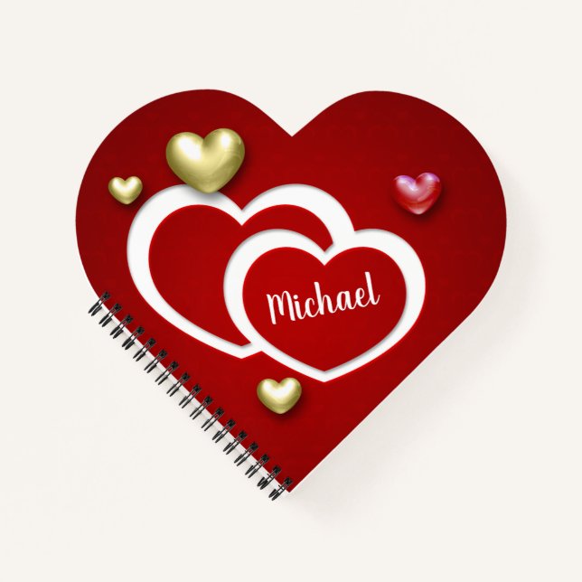 Moderne Rot-Gold-Valentinstag-Herzen Notizbuch (Vorderseite)