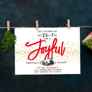 Moderne Rot-Gold-Weihnachtsfreude-Puten-Essen-Schr Einladung