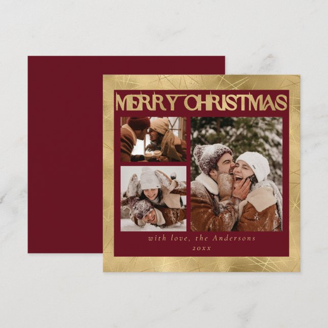 Moderne Rot & Imitats Gold | Foto Weihnachten (Vorne/Hinten)