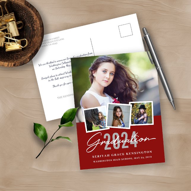 Moderne Rot, jedes Jahr Abschluss 4 Foto Postkarte (Von Creator hochgeladen)