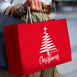 Moderne Rot Niedlich Frohe Weihnachtsbaumgeschenk Große Geschenktüte
