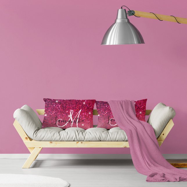 Moderne Rot-Rosa-Glitzer-Glitzern Name Lendenkissen (Von Creator hochgeladen)