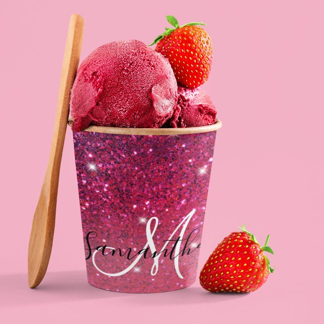 Moderne Rot-Rosa-Glitzer-Glitzern Name Pappbecher (Von Creator hochgeladen)