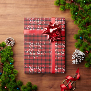 Moderne Rot-Schwarz Karierte Frohe Weihnachten Fer Geschenkpapier