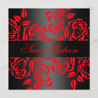 Moderne Rot/Schwarz Rose Sweet 16 Birthday Einladu Einladung